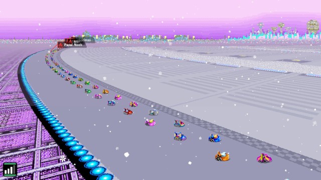 Screenshot: Das Startgebiet eines F-Zero 99 Rennen ist sehr breit und mit Sprungschanzen, Beschleunigungsfelder und Bremszonen gespickt