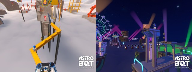 Screenshot: Zwei Szenen aus Astro Bot: Rescue Mission für PSVR1