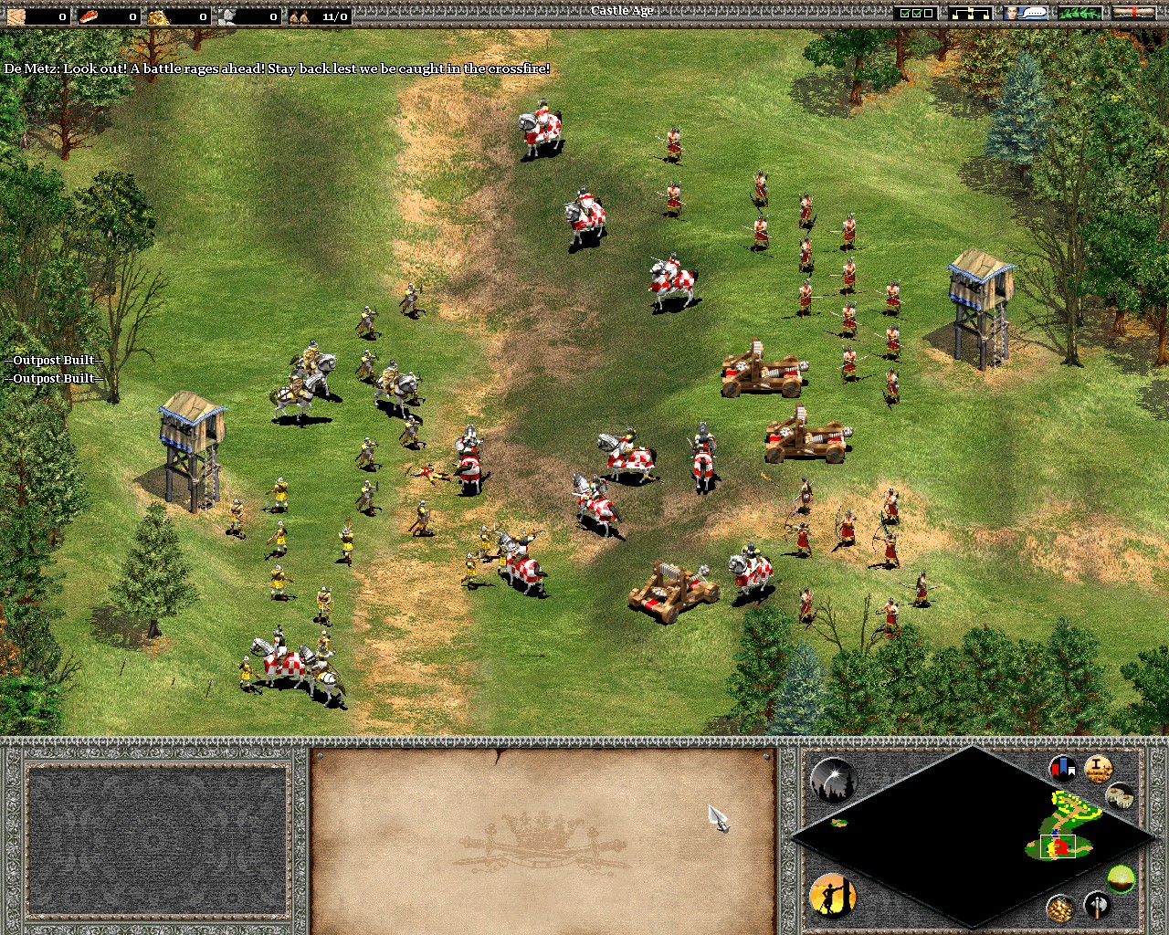 Screenshot: Szene aus Age of Empires 2 - The Age of Kings einer gescripteten Schlacht aus der Johanna von Orleans Kampagne